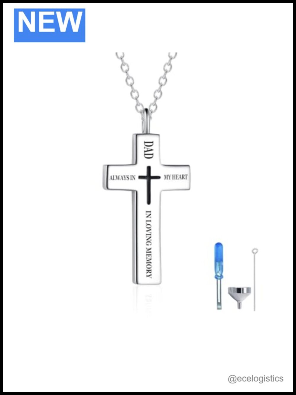 925 Sterling Silver Cross Urn Necklace Memorial Ash Pendant DAD Engraved